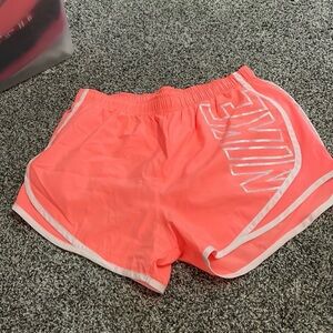 Nike Women's Coral-Pink Athletic Shorts with White Trim